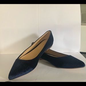 dark blue velvet flats